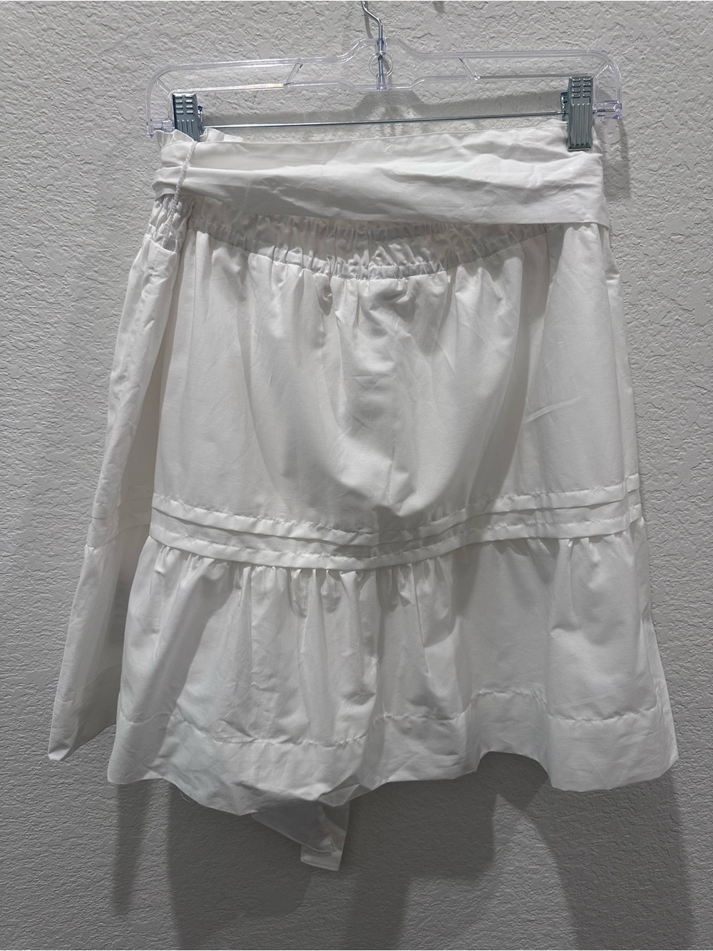 Anthropologie White Smocked Waist Tiered Mini Skirt with Tie Belt Size L NWT - Picture 7 of 7